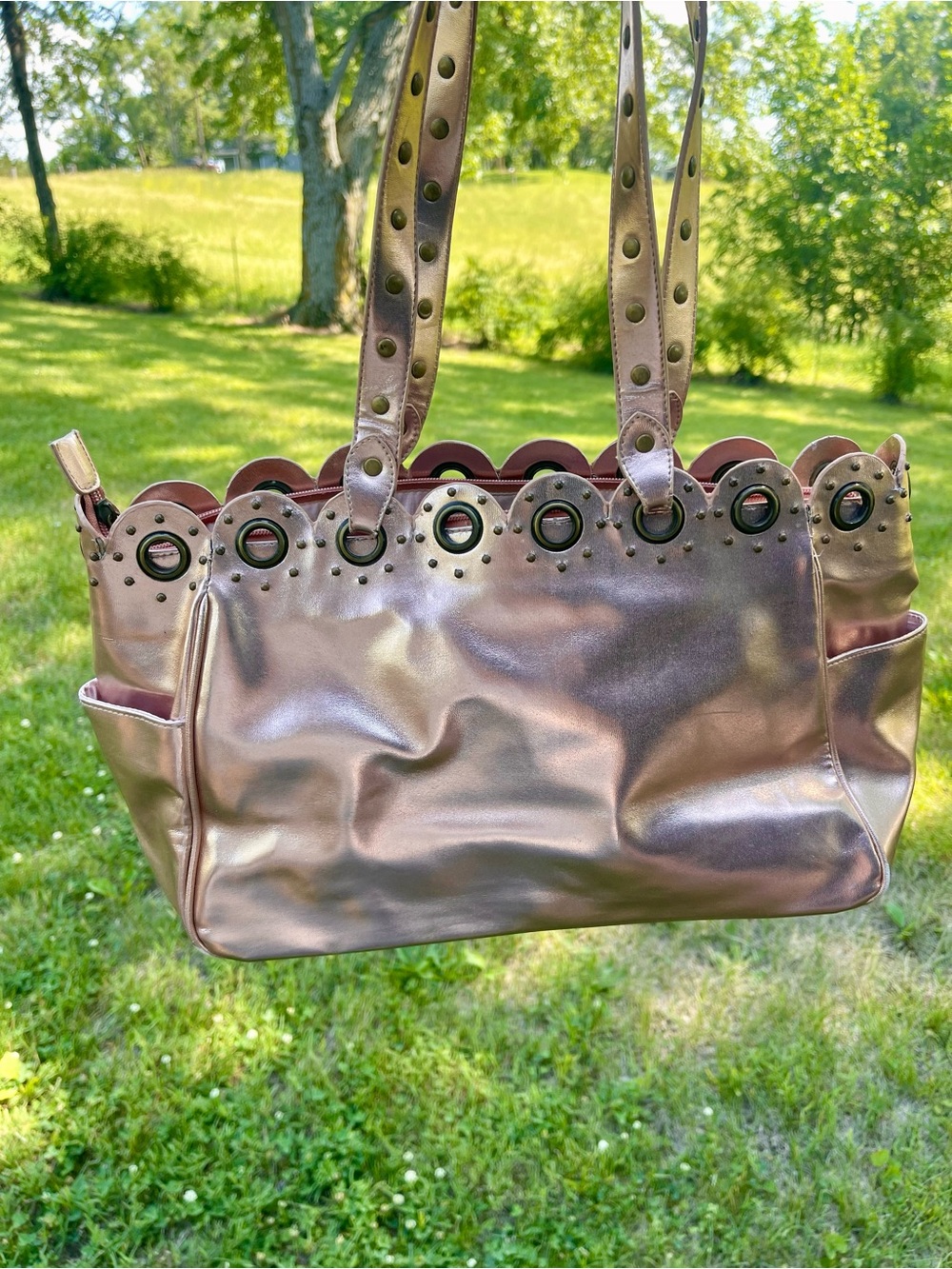 Vintage Shea Shea Metallic Rose Gold Studded Shoulder Bag